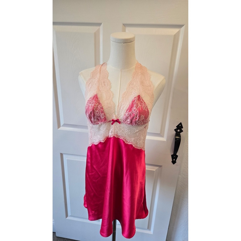 Victorias Secret Hot Pink Lace Halterโ Babydoll Slip Dress M M